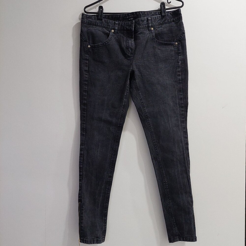 Theory Women's Sz 12 Black Sarcca Russia Ankle Zip Skinny Jean